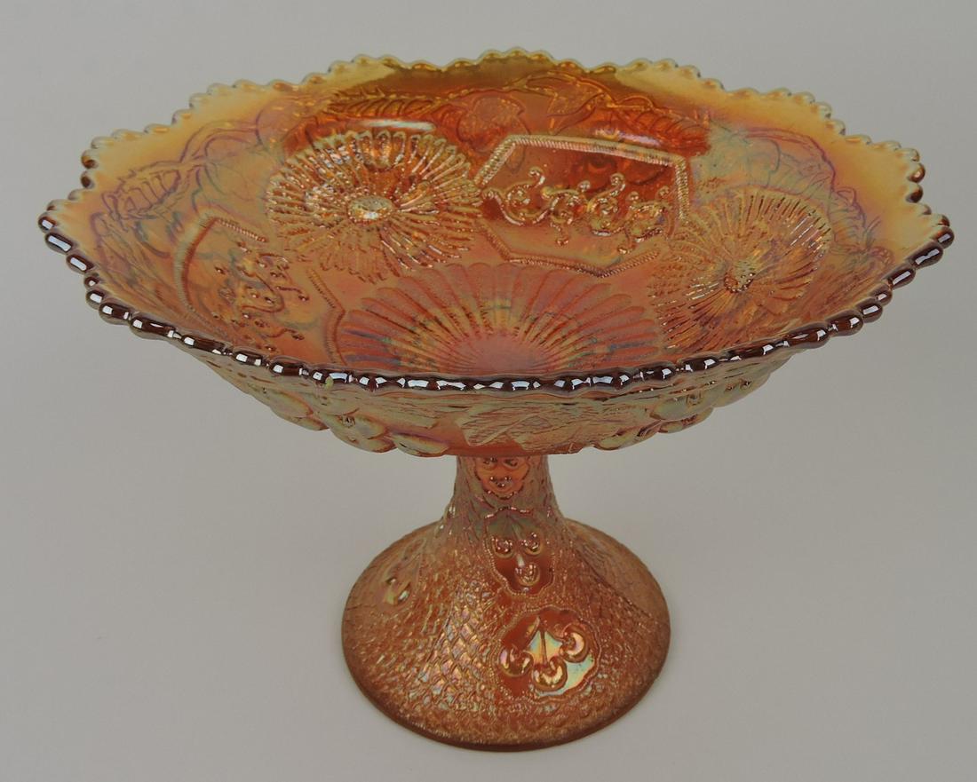 Fenton marigold carnival glass: Mikado tall compote, 10"d, 7 1/4"h