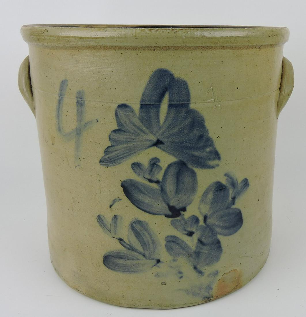 Stoneware salt glaze 4 gallon crock with (1 of 2)