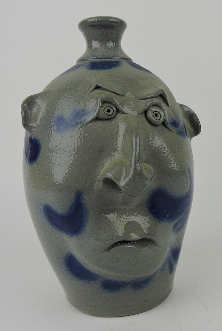 Eldreth salt glaze stoneware face jug, (1 of 3)