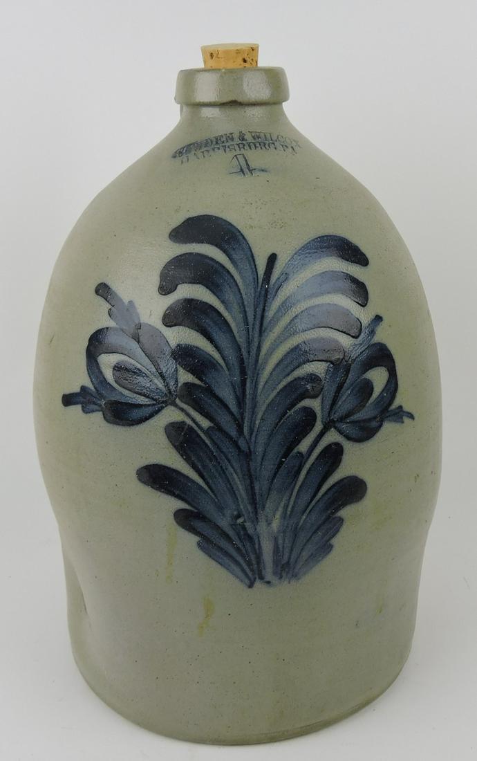 Stoneware salt glaze 4 gallon crock jug (1 of 2)