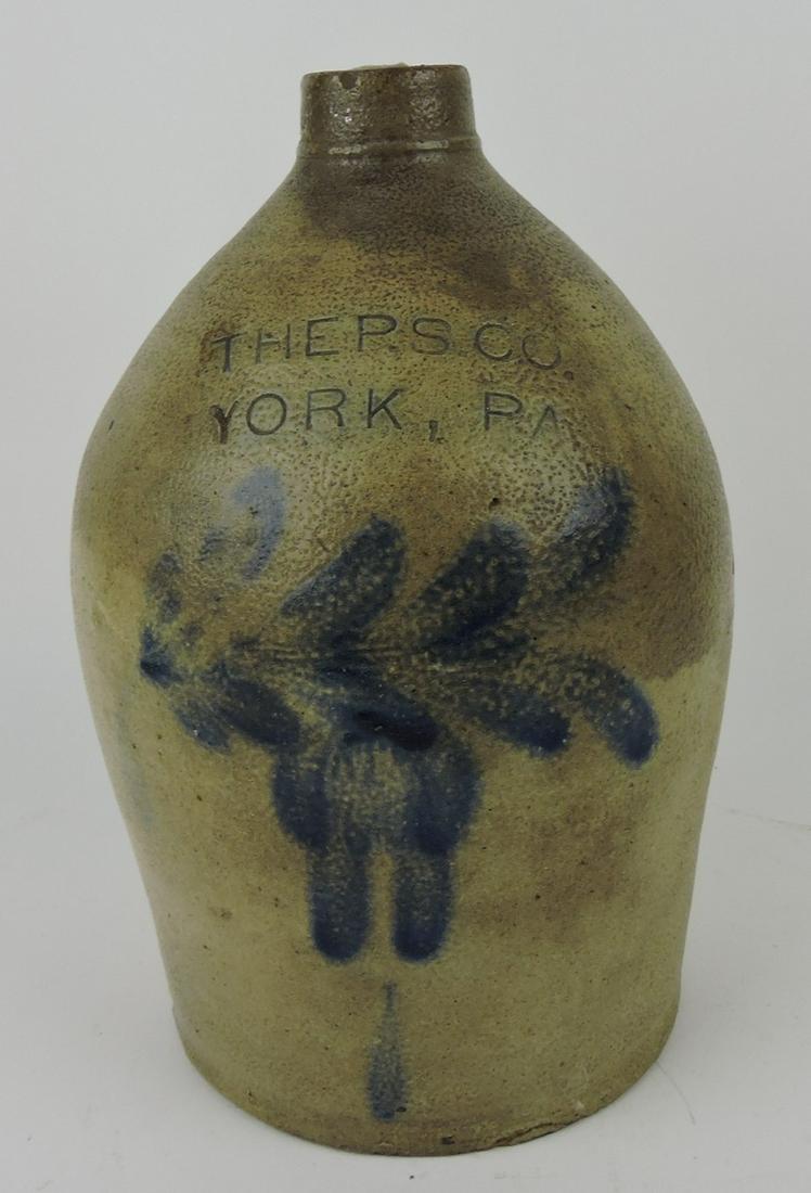 Stoneware salt glaze crock jug with blue (1 of 1)