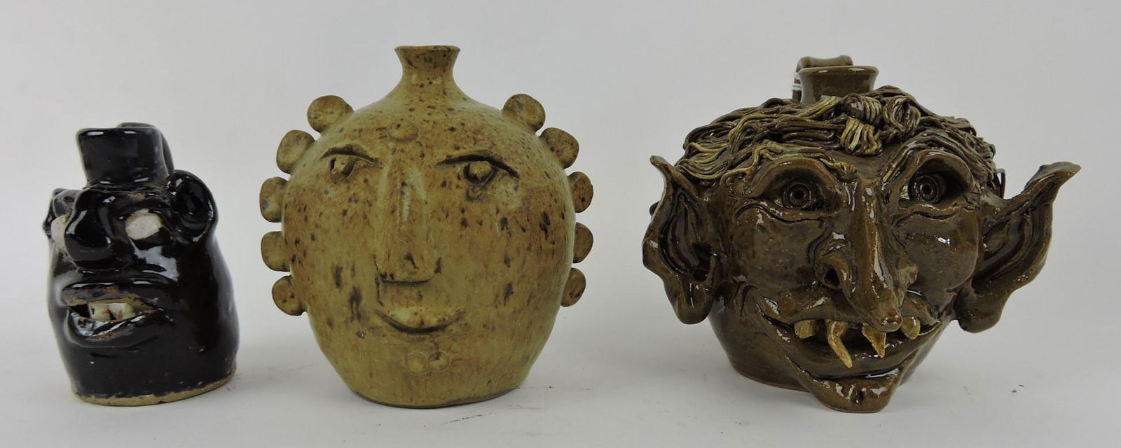 Stoneware lot of 3 face jugs: (1 of 1)