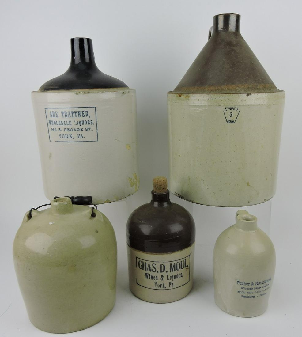 Stoneware crock jug lot of 5: Abe Trattner, (1 of 1)