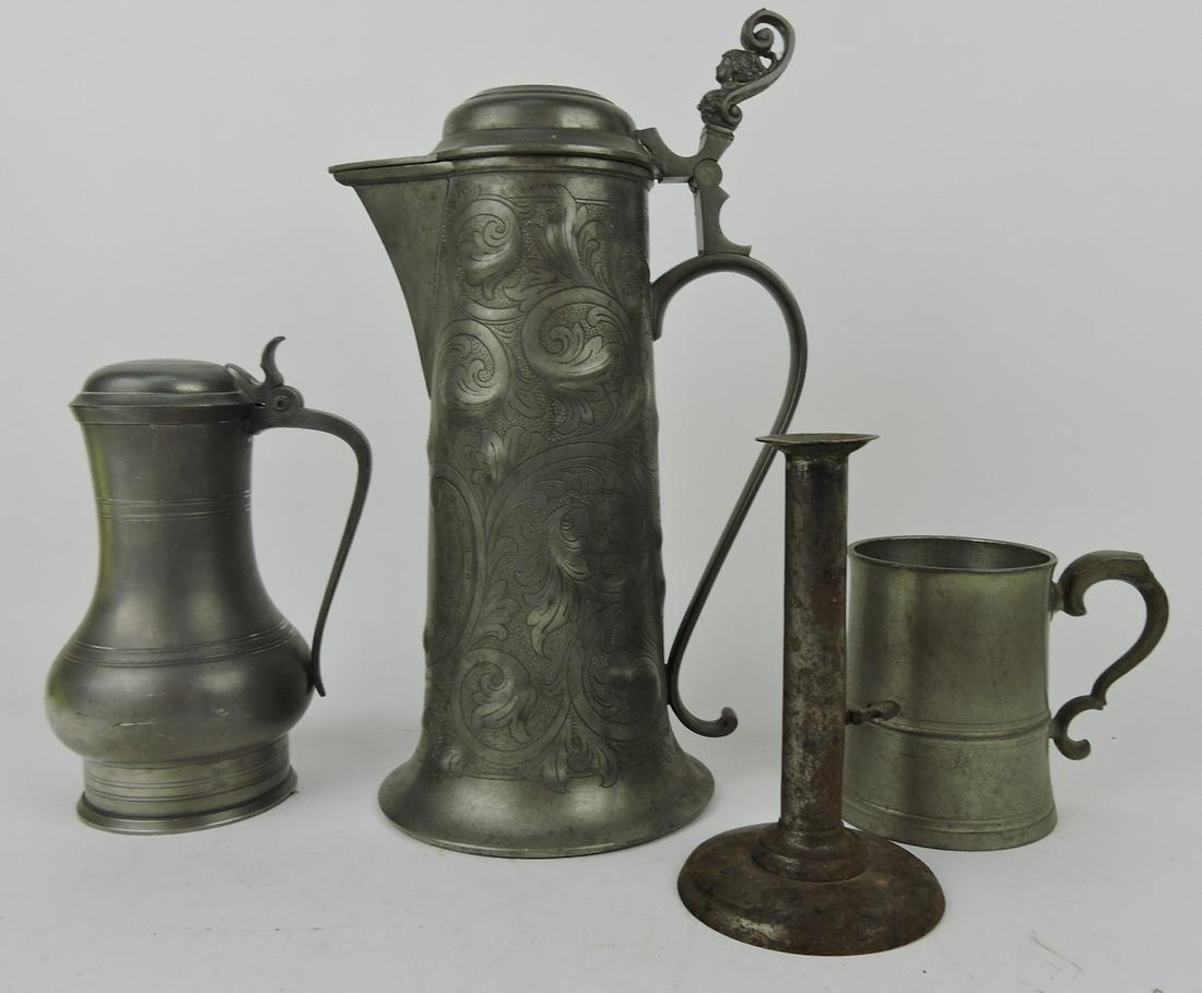 Pewter lot of 3 tankards, 4 1/2 to 13", and (1 of 1)