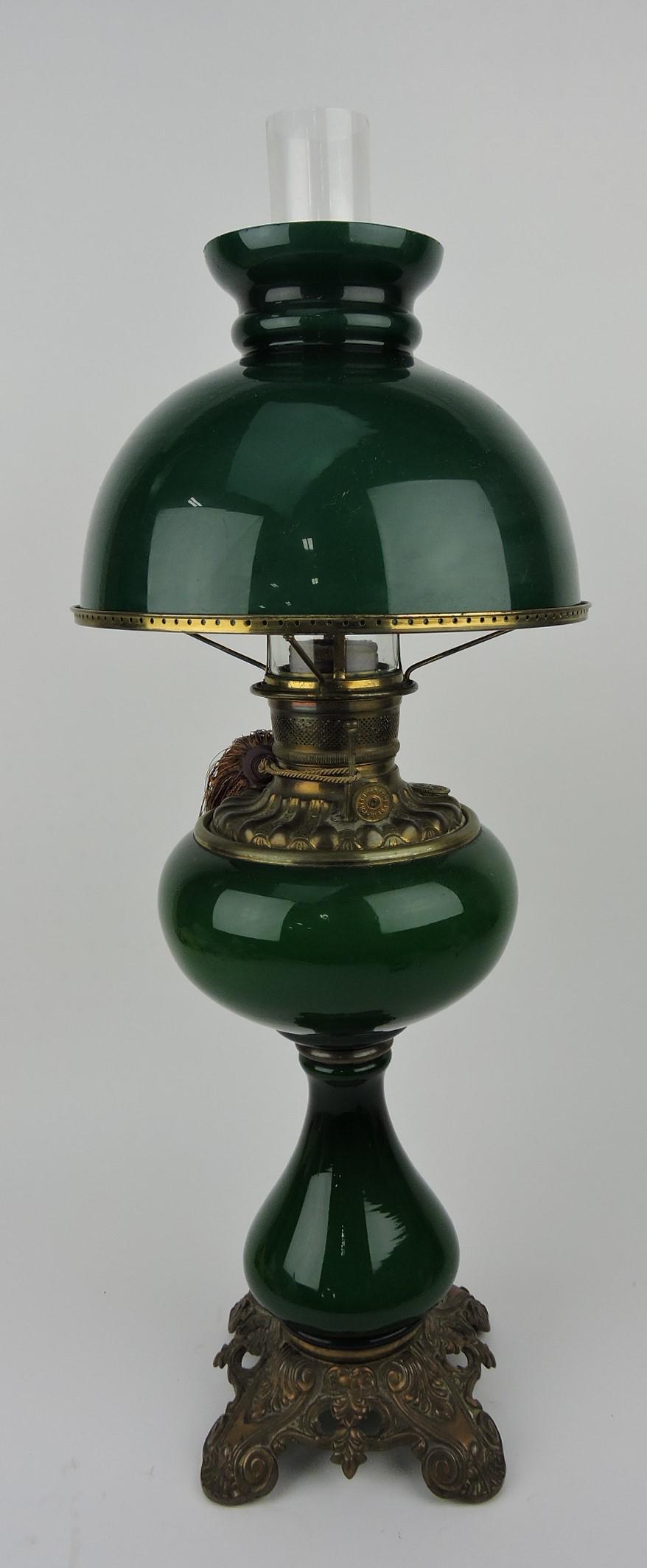 Green cased glass banquet lamp, 28" (1 of 1)