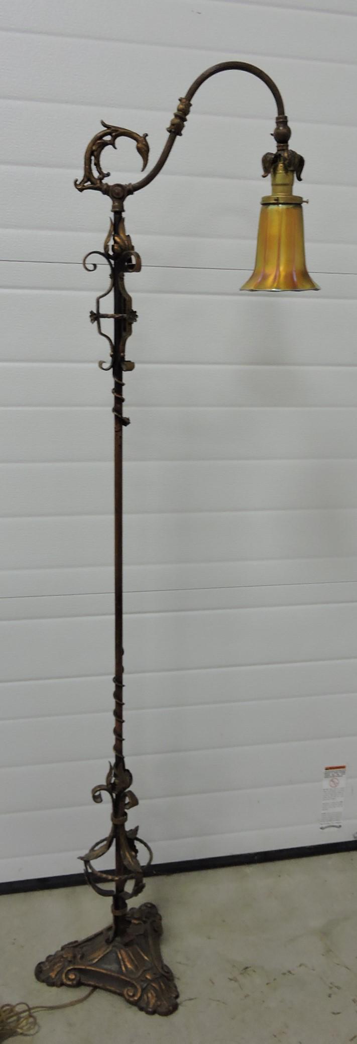 Floor lamp with Quezal art glass shade (1 of 1)