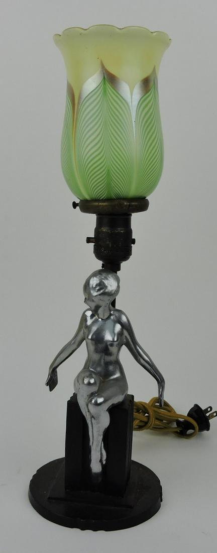 Art Deco lady figural lamp with art glass (1 of 1)