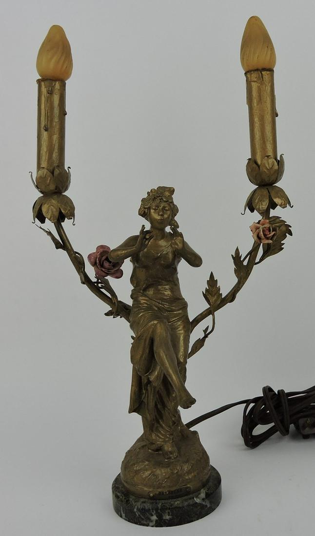 Art Nouveau lady figural two lite lamp, (1 of 1)