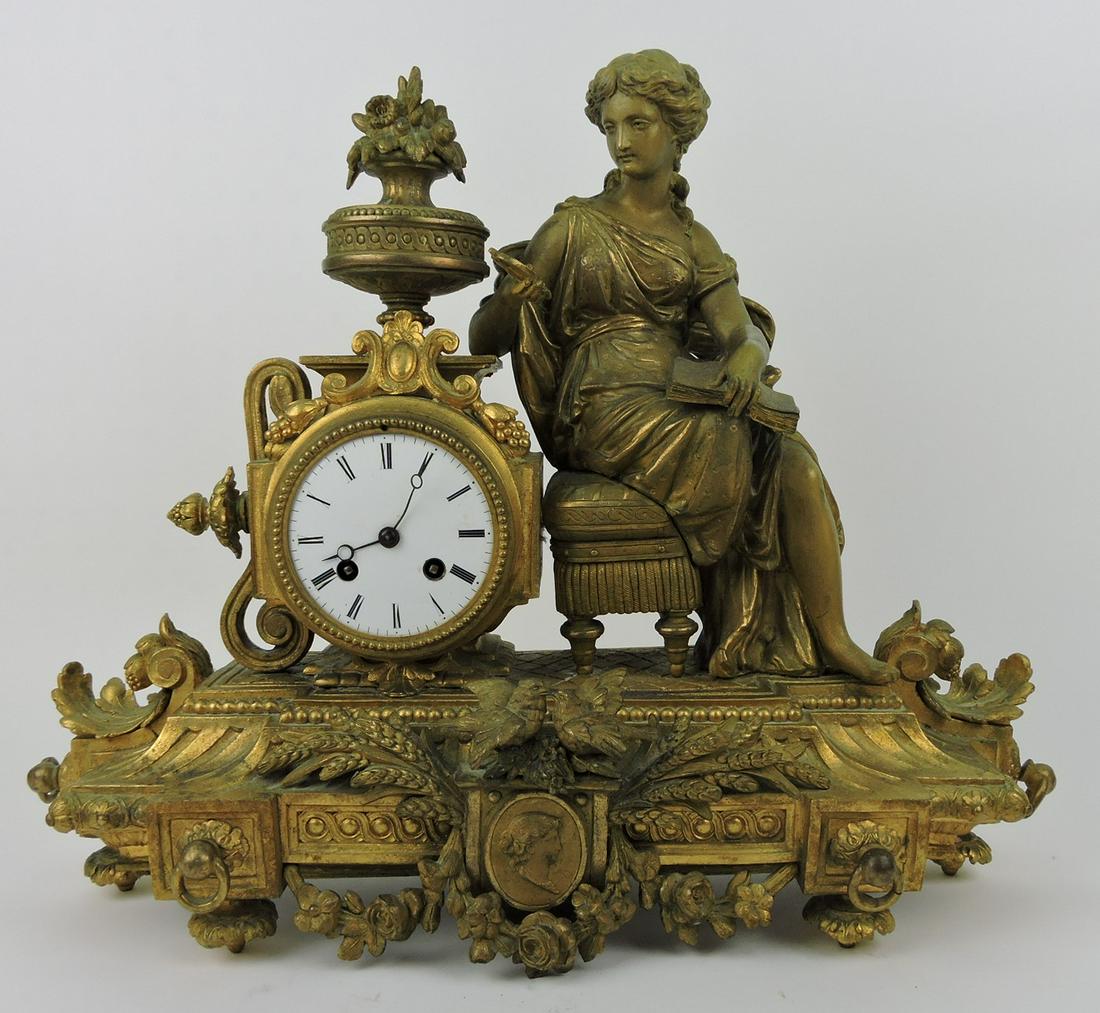 Figural lady clock, fine detail, 15"h, (1 of 1)