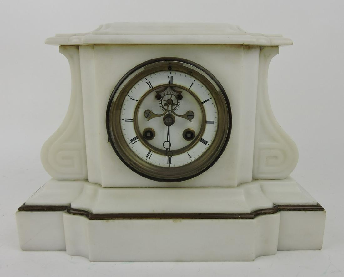 White marble mantle clock, 8"h, (1 of 1)