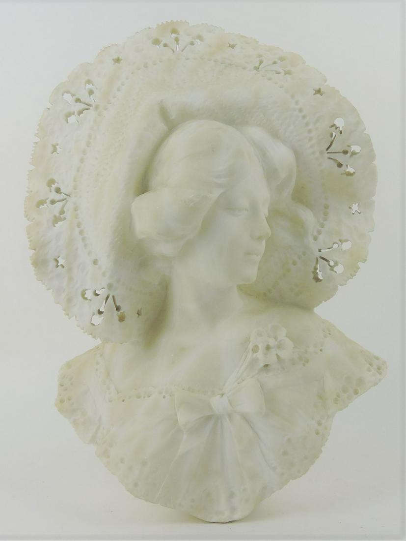 Marble bust of a lady with fancy hat, (1 of 1)
