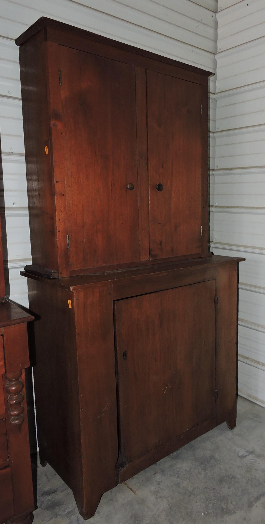 Poplar two piece primitive cupboard, (1 of 1)