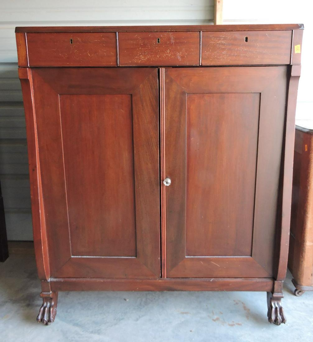Mahogany chifferobe with claw feet,: 51"h, 42"w