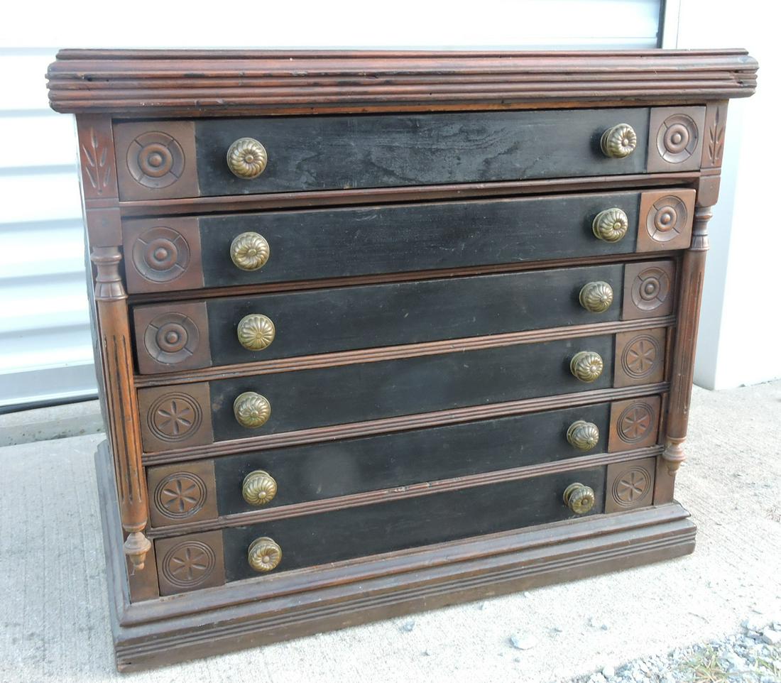 Walnut six drawer spool cabinet, 22"h, (1 of 4)