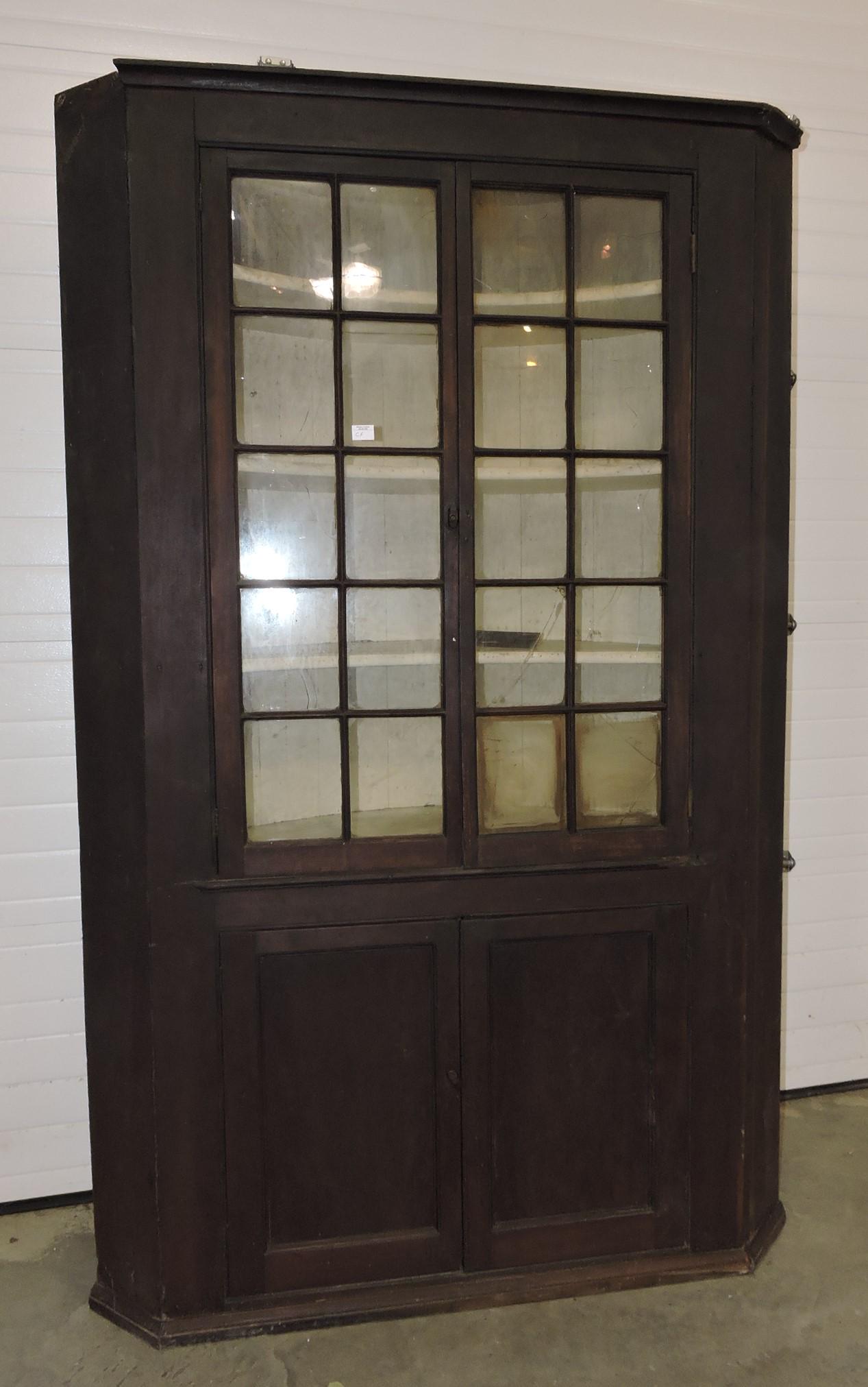 Early primitive 20 pane corner cupboard (1 of 5)