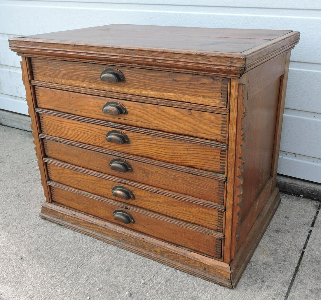 Oak six drawer spool cabinet, (1 of 1)