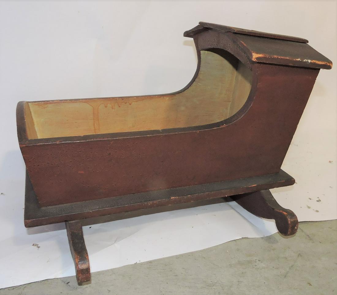 Early red painted doll cradle, 18"l (1 of 1)