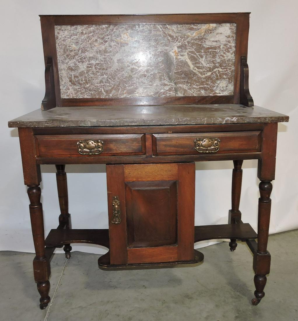 English marble top and back washstand,: 43"h, 34"w