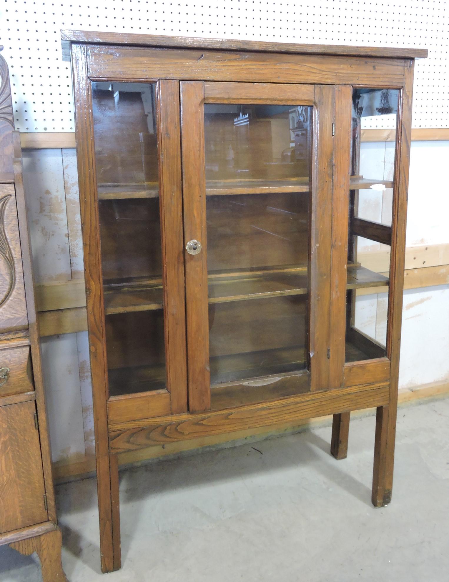 Oak and pine china cabinet, 57"h, (1 of 1)
