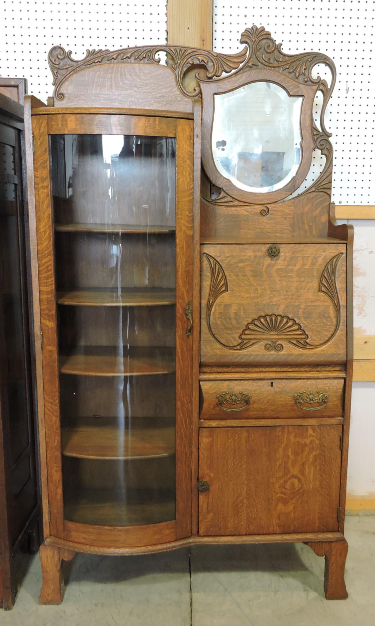 Oak secretary bookcase with curved (1 of 1)