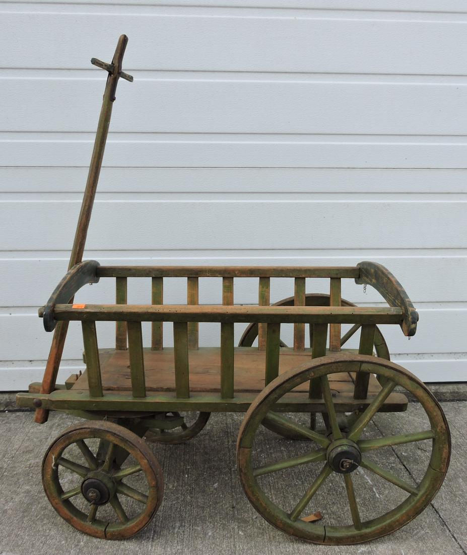 Early green painted wooden wagon, (1 of 1)