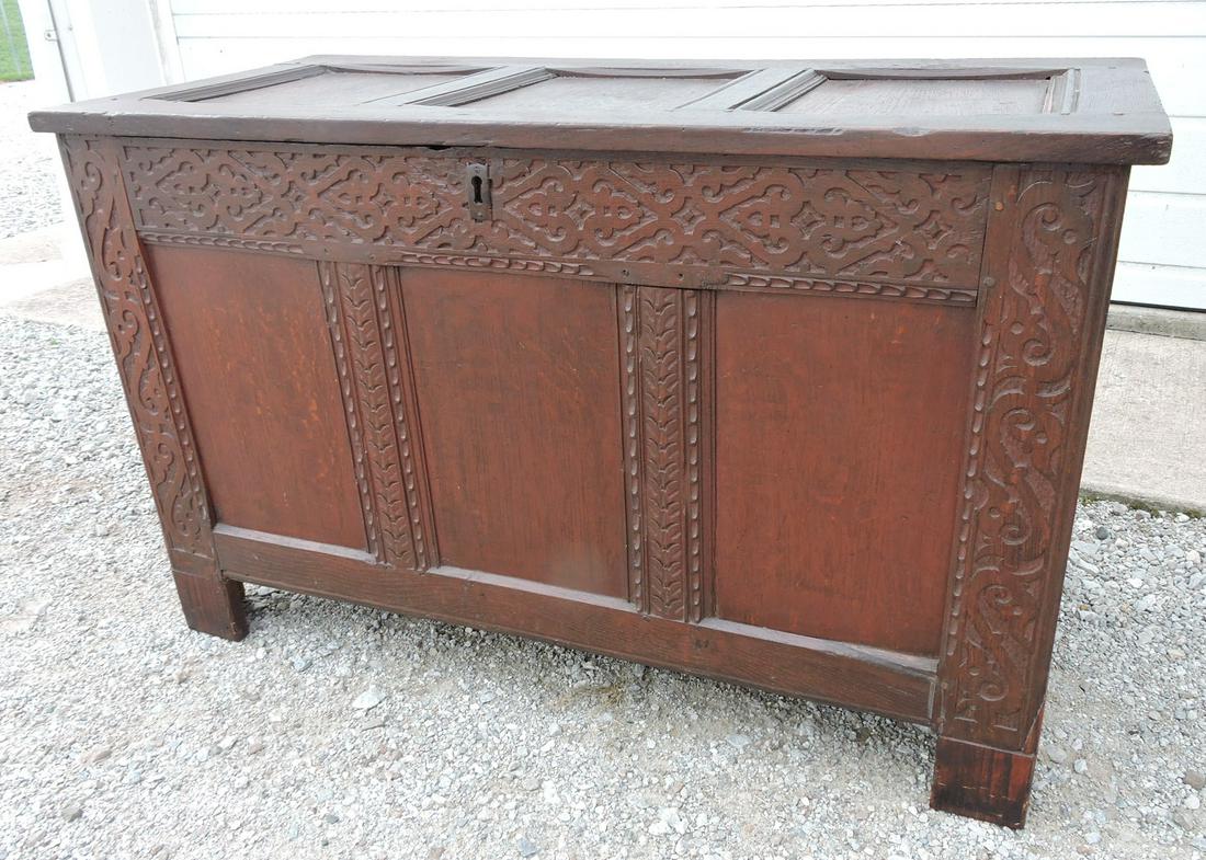 Oak blanket chest with carved front, (1 of 3)