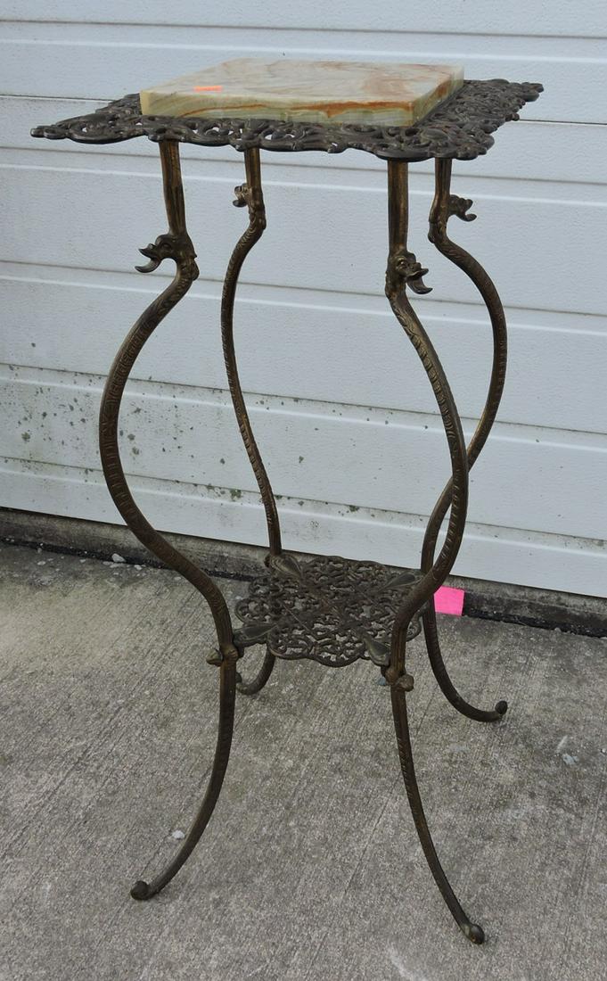 Brass fern stand with marble insert, (1 of 1)