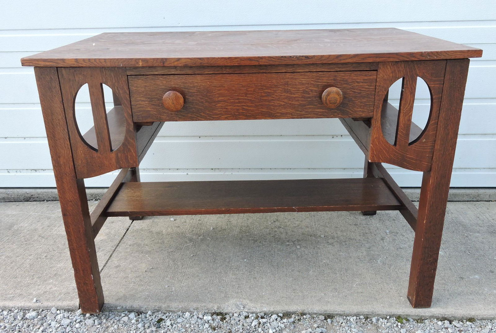 Oak mission style library table, (1 of 2)