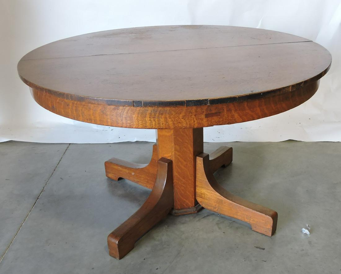 Round oak dining table, 48"d, with (1 of 1)