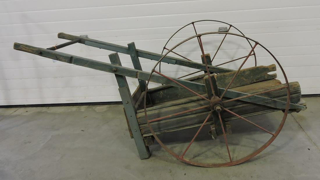 Primitive iron wheeled cart, 30" wheels (1 of 1)