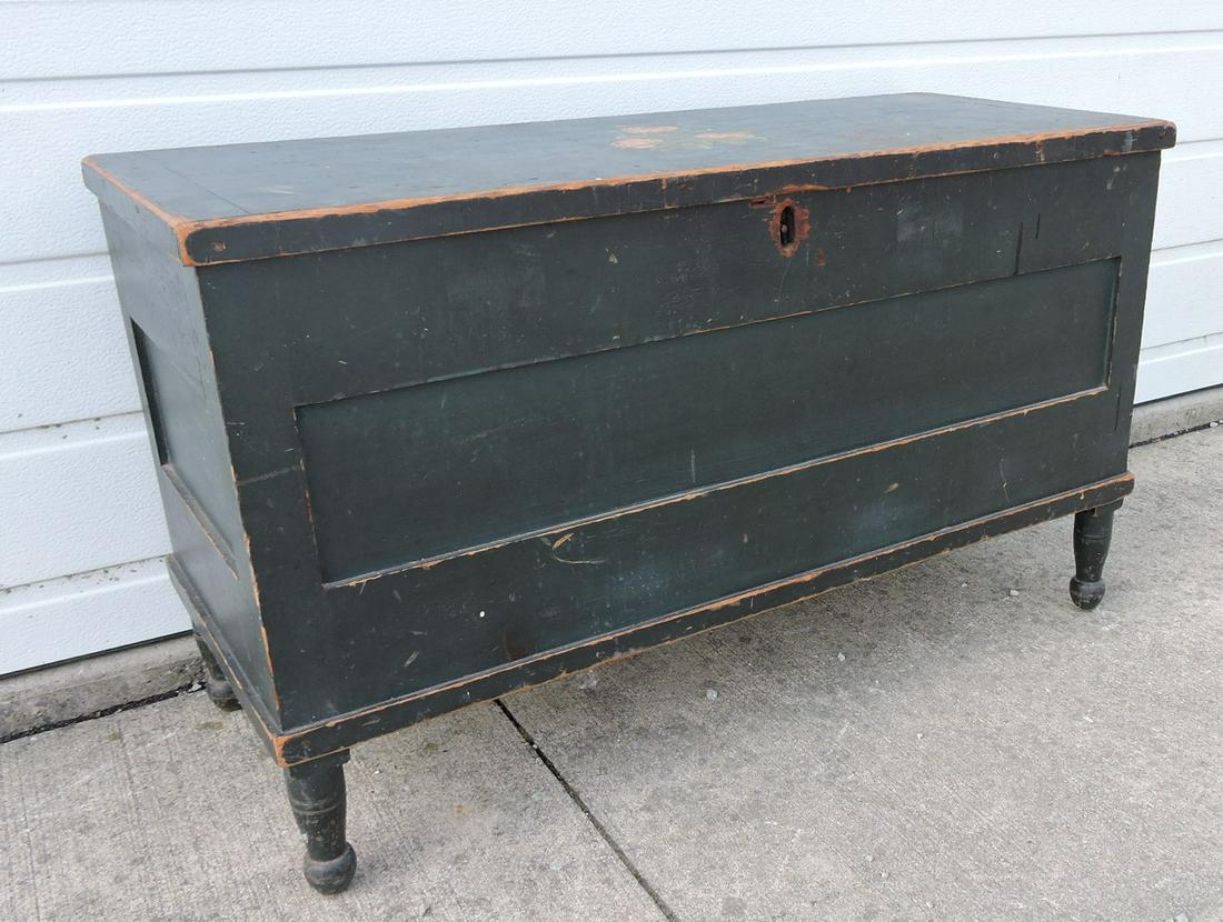 Early green painted blanket chest, (1 of 4)