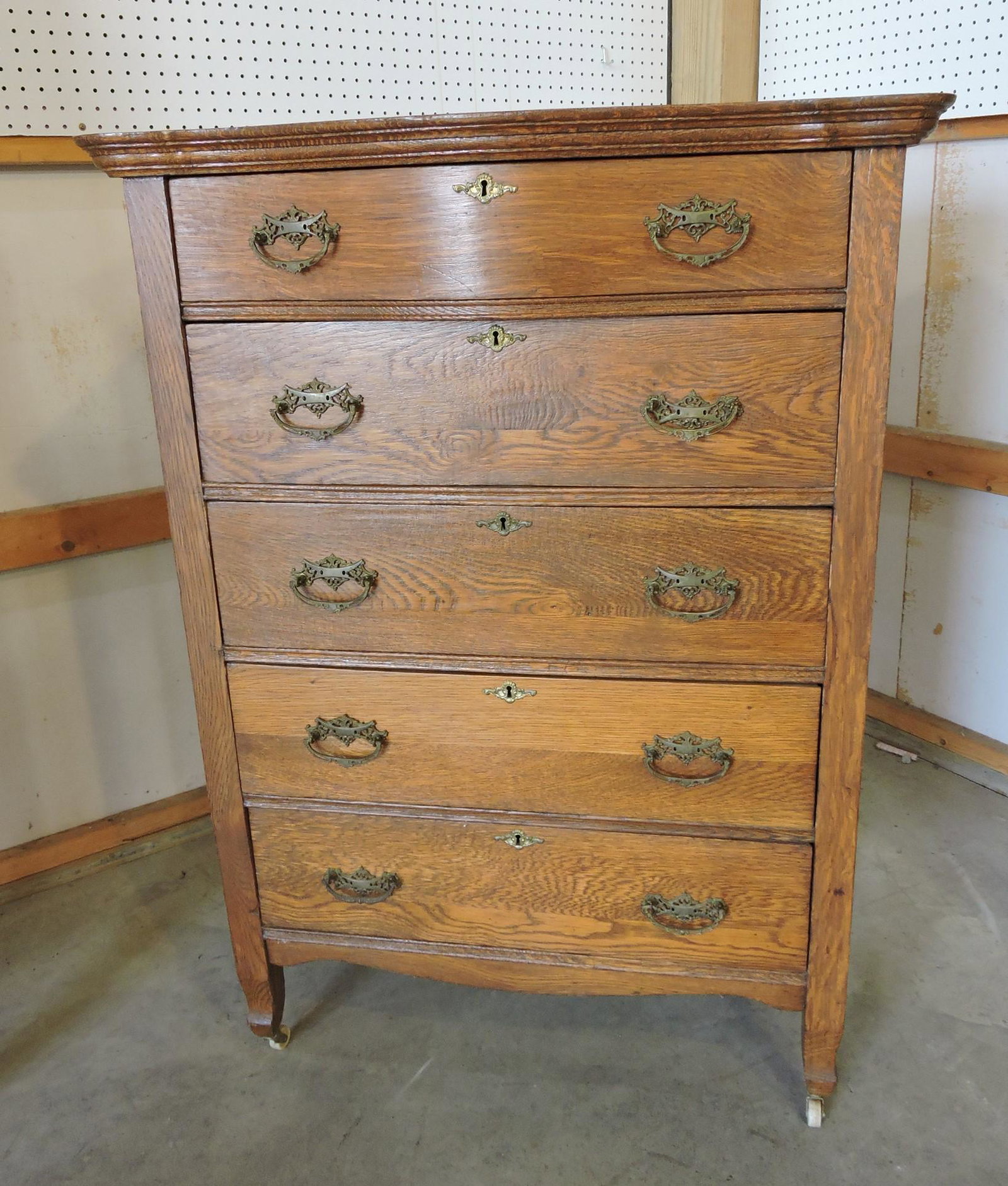 Oak highboy, 47"h, 34"w: .