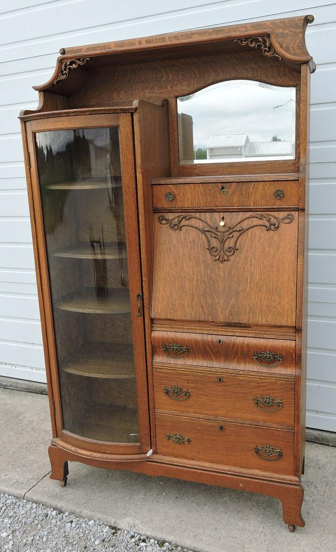 Oak secretary bookcase with curved (1 of 1)