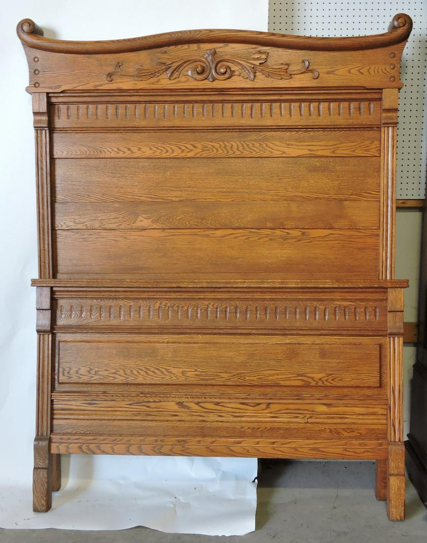 Oak high back bed, 76"h, 60"w (1 of 1)