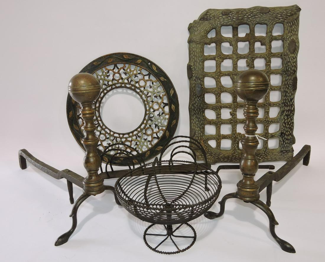 Pair of early brass andirons, wrought (1 of 1)