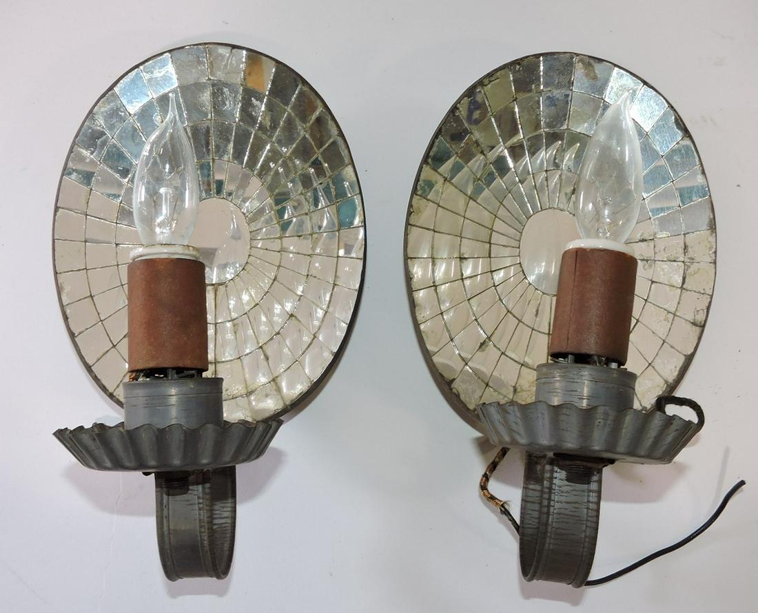 Pair of early tin mirrored wall candle (1 of 1)