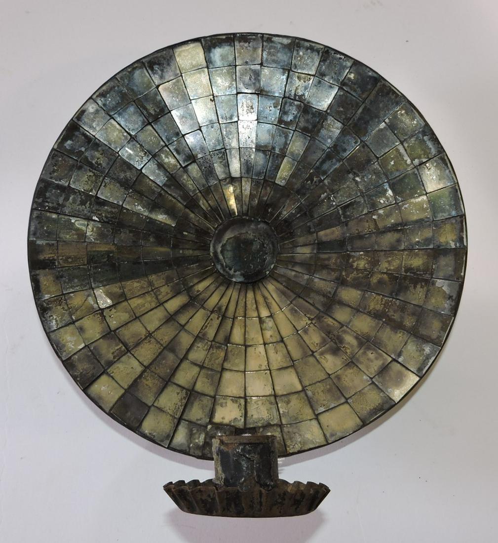Early tin mirrored wall sconce, 10"d (1 of 1)