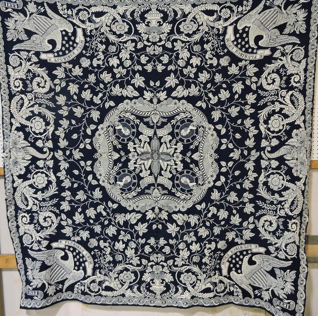 Blue and white woven coverlet (1 of 3)