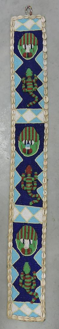 Vintage African Yoruba beaded: hanging sash with shell border, 47"x6"