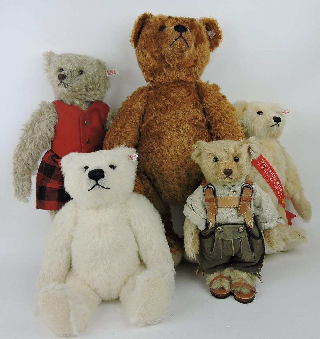 Steiff lot of 5 teddy bears, 3 with (1 of 1)