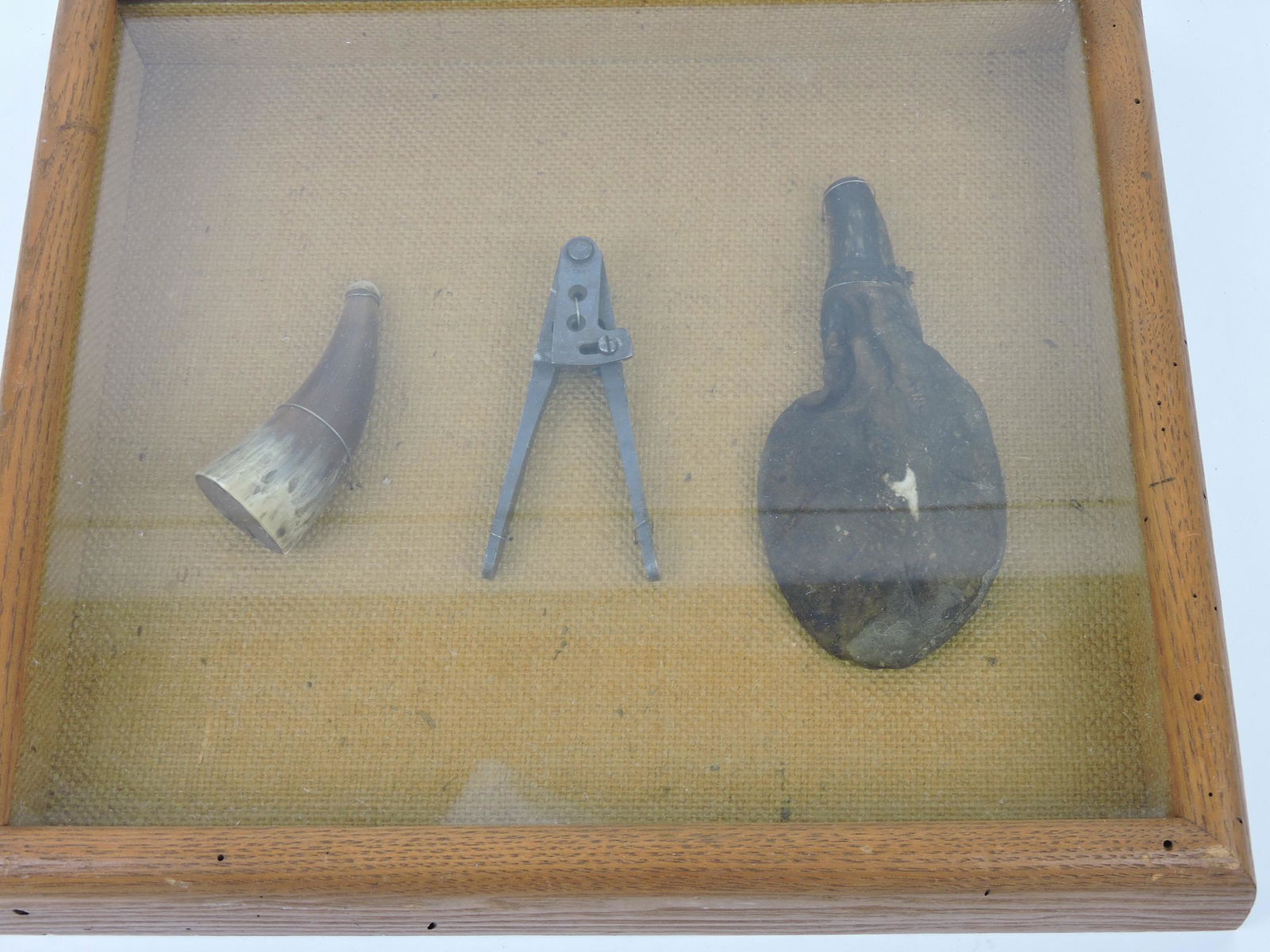 Civil War framed horn powder flask, (1 of 1)