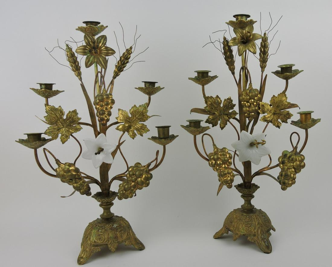 Brass pair of 5 lite candle holders (1 of 1)
