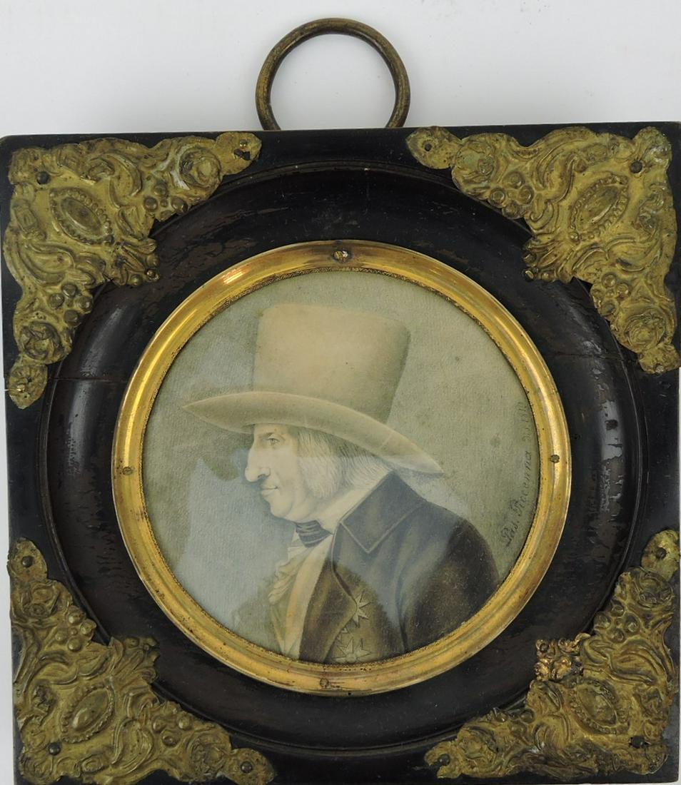 Early color tinted drawing of man with (1 of 3)