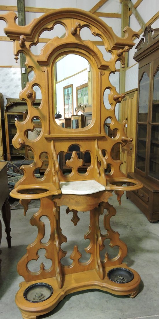 Oak Victorian hall tree with mirror, marble insert, (1 of 1)