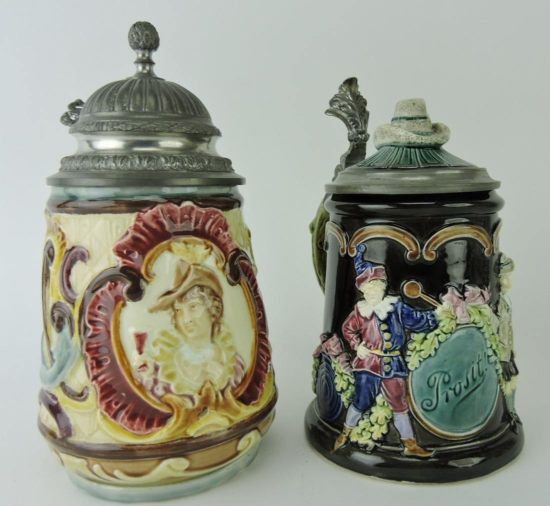 Majolica lot of 2 steins, 8" (1 of 1)