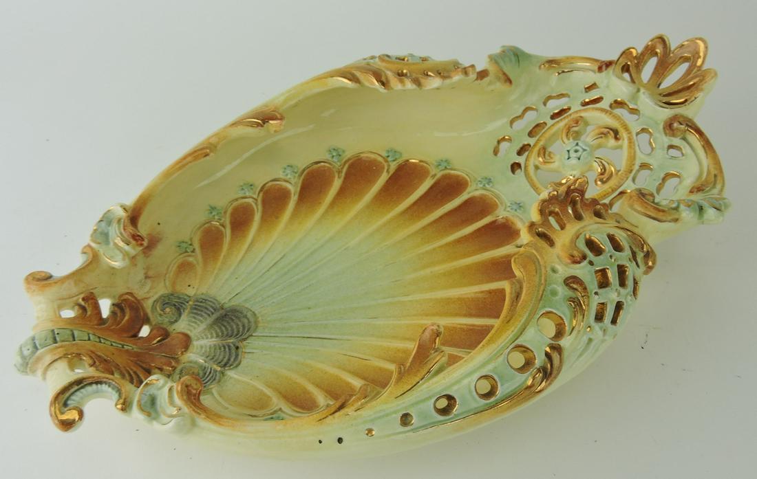 Hugo Lonitz majolica reticulated tray,: 12 1/2"