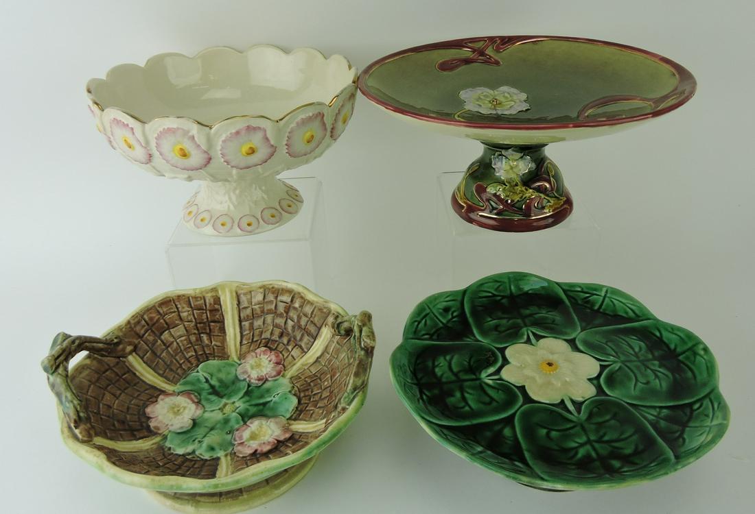 Majolica lot of 4 compotes: .