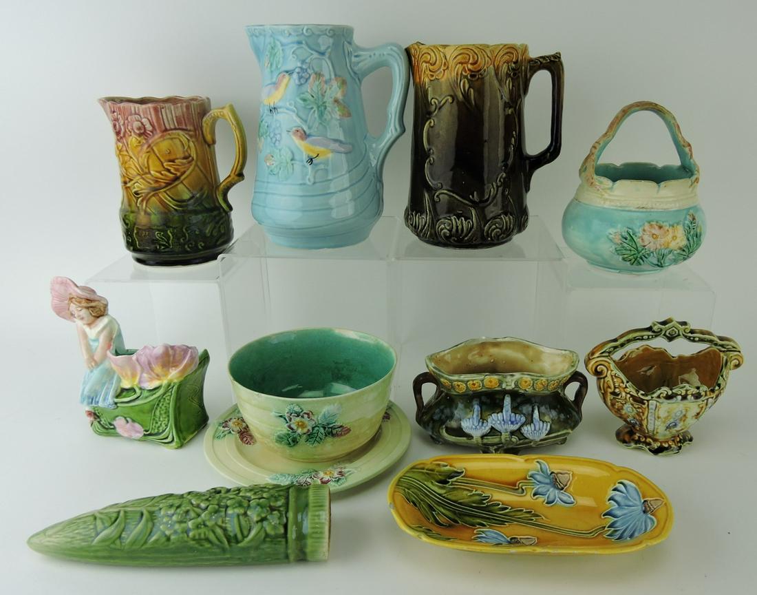 Majolica lot of 10 items, various (1 of 1)