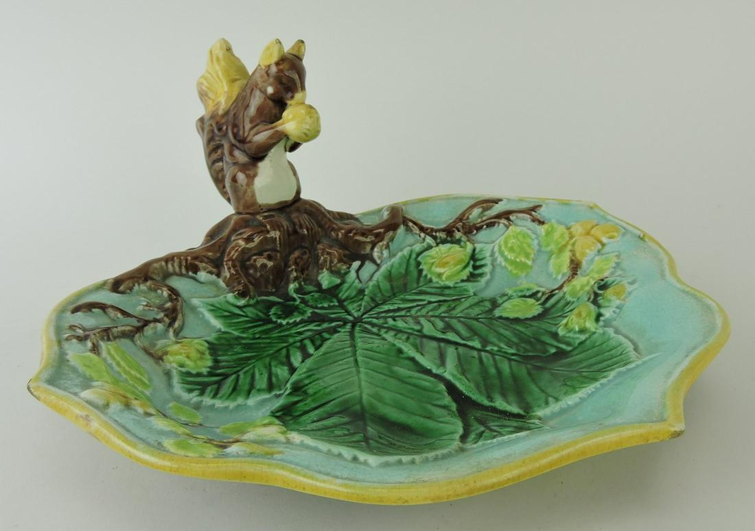 Majolica leaf tray with squirrel handle, (1 of 1)