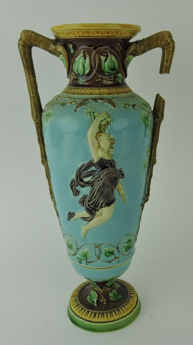 Minton majolica 12" vase, damage to: both handles
